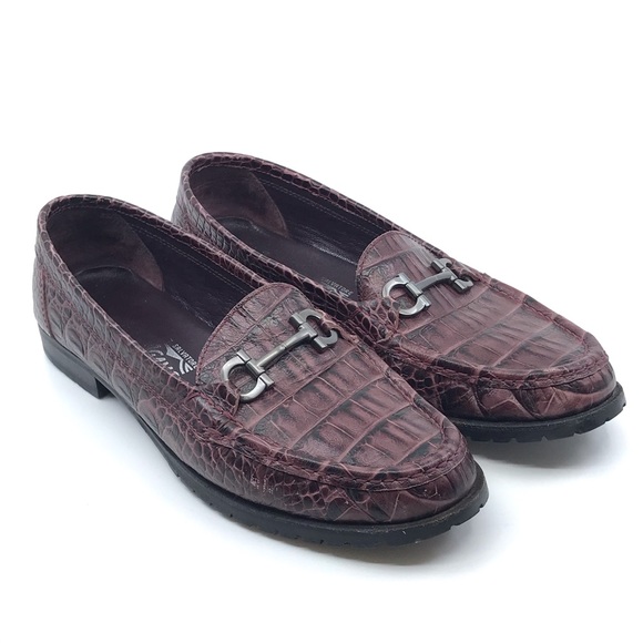 Salvatore Ferragamo Shoes - FERRAGAMO PURPLE BLACK CROC LEATHER LOAFER
